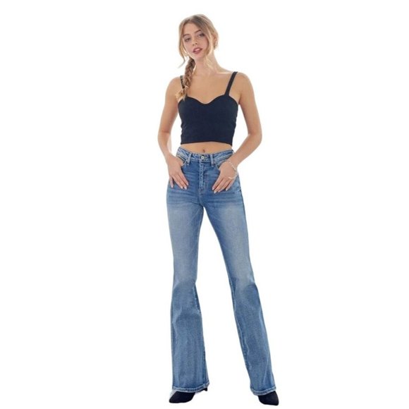 KanCan Luke High Rise Flare Jeans Blue Medium Wash Cotton Blend Women's 15/31